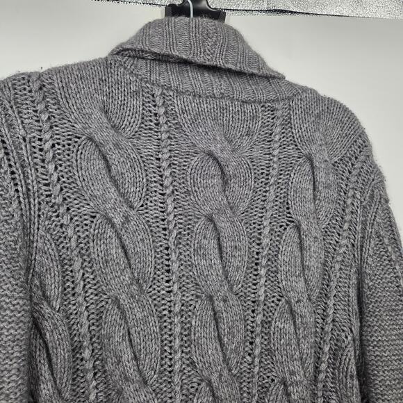 Autumn Cashmere women L Grey Cashmere Merino Blend Cable Knit Sweater Cardigan - Picture 6 of 6